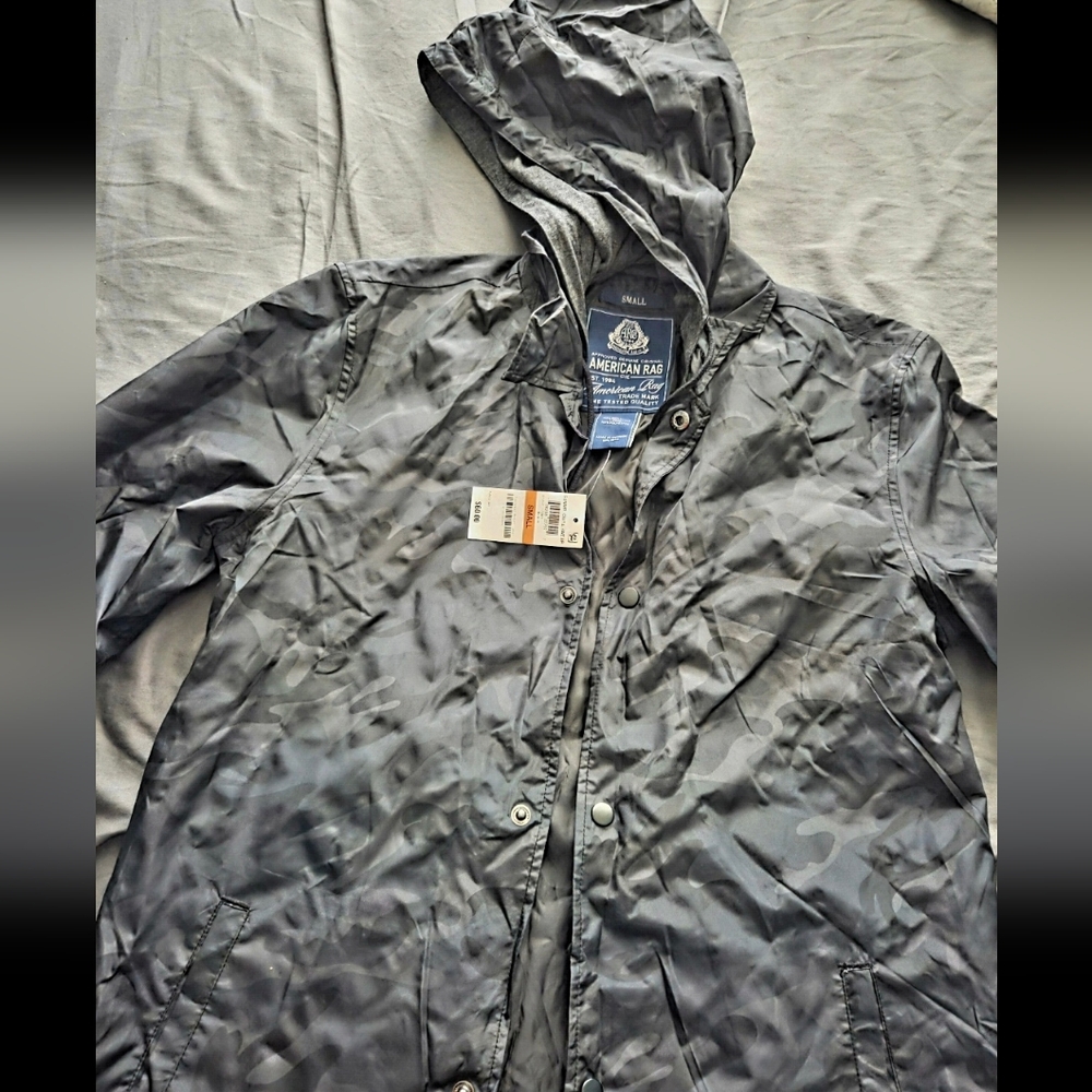American Rag Men's Charcoal Hooded Raincoat
